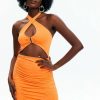 Clearance * Solado Cut Out Cross Halter Neck Mini Dress Orange