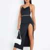 New * Solado Plunging Neck Cross Backless Split Hem Maxi Dress Black