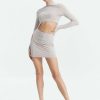 Hot * Solado Cut Out Mock Neck Bodycon Dress Beige