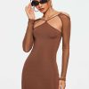 New * Solado Cut Out Tie Back Long Sleeve Mini Dress Saddlebrown