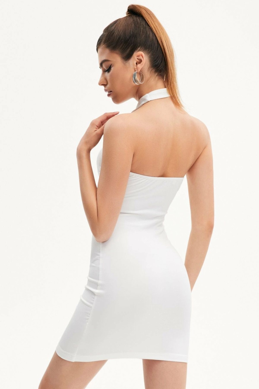 Hot * Solado Halter Neck Backless Bodycon Mini Dress White