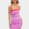 Hot * Solado Satin Contrast Color Ruched Bodycon Mini Dress Orchid