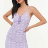 Clearance * Solado Floral Print Ruched Ruffle Cami Mini Dress Plum