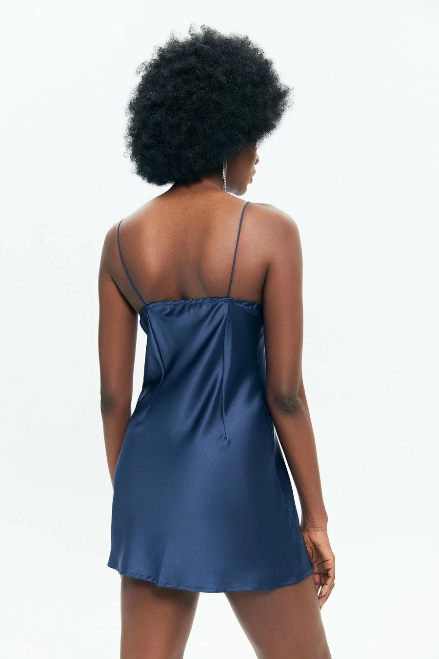 Clearance * Solado Satin Backless Split Hem Mini Dress Navy