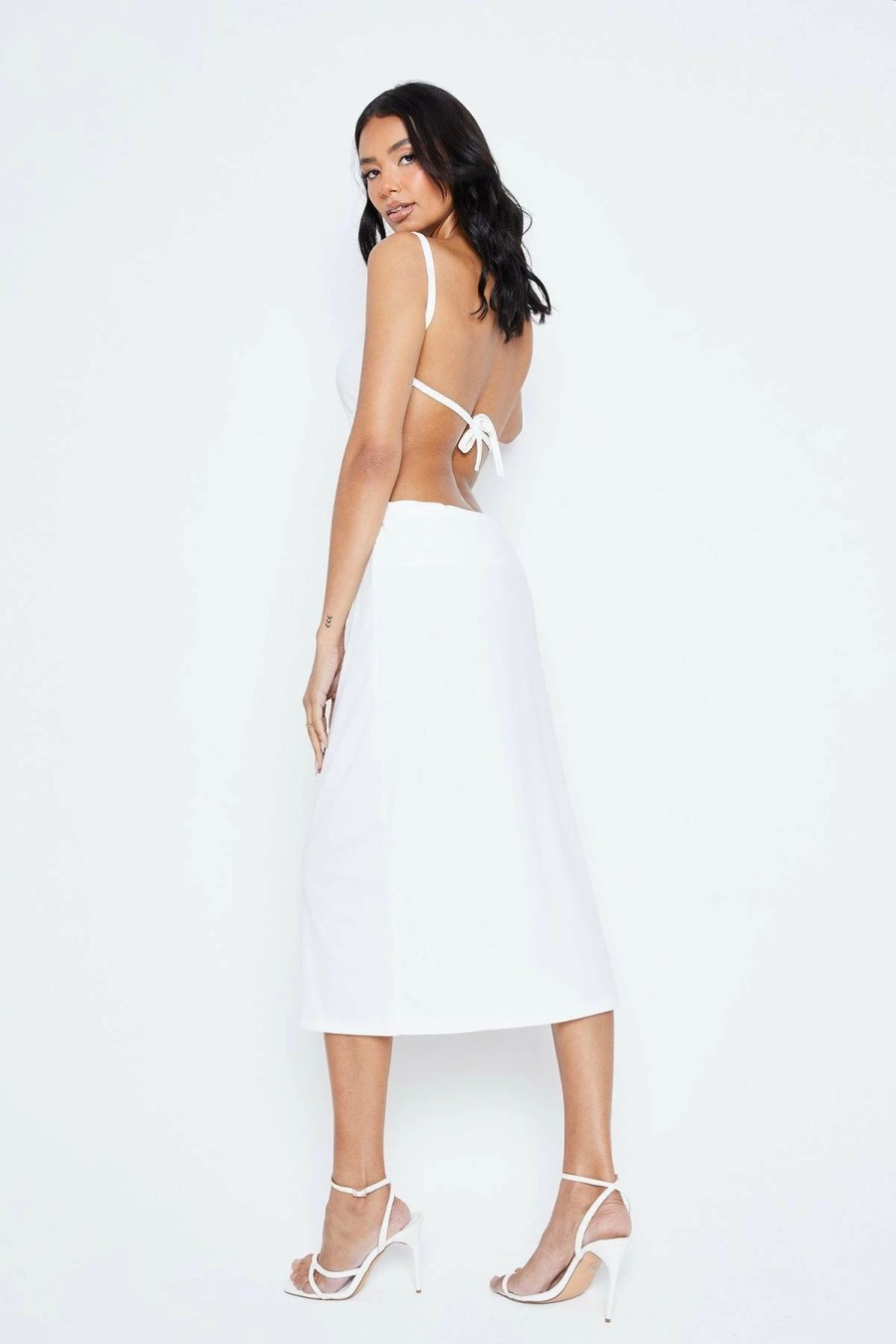 Wholesale * Solado Square Neck Open Back Bodycon Midi Dress White