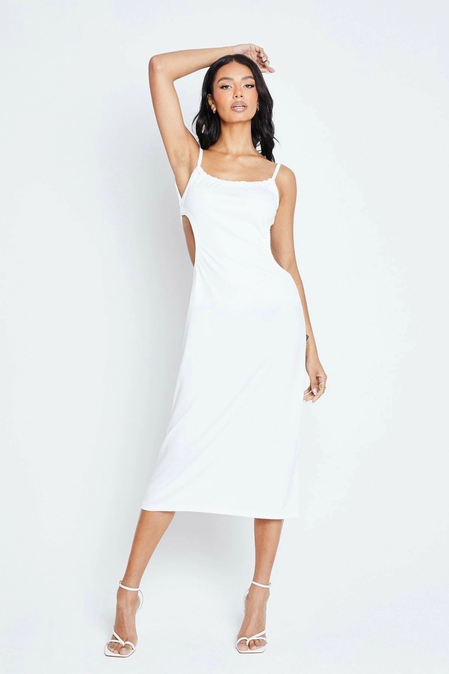 Wholesale * Solado Square Neck Open Back Bodycon Midi Dress White