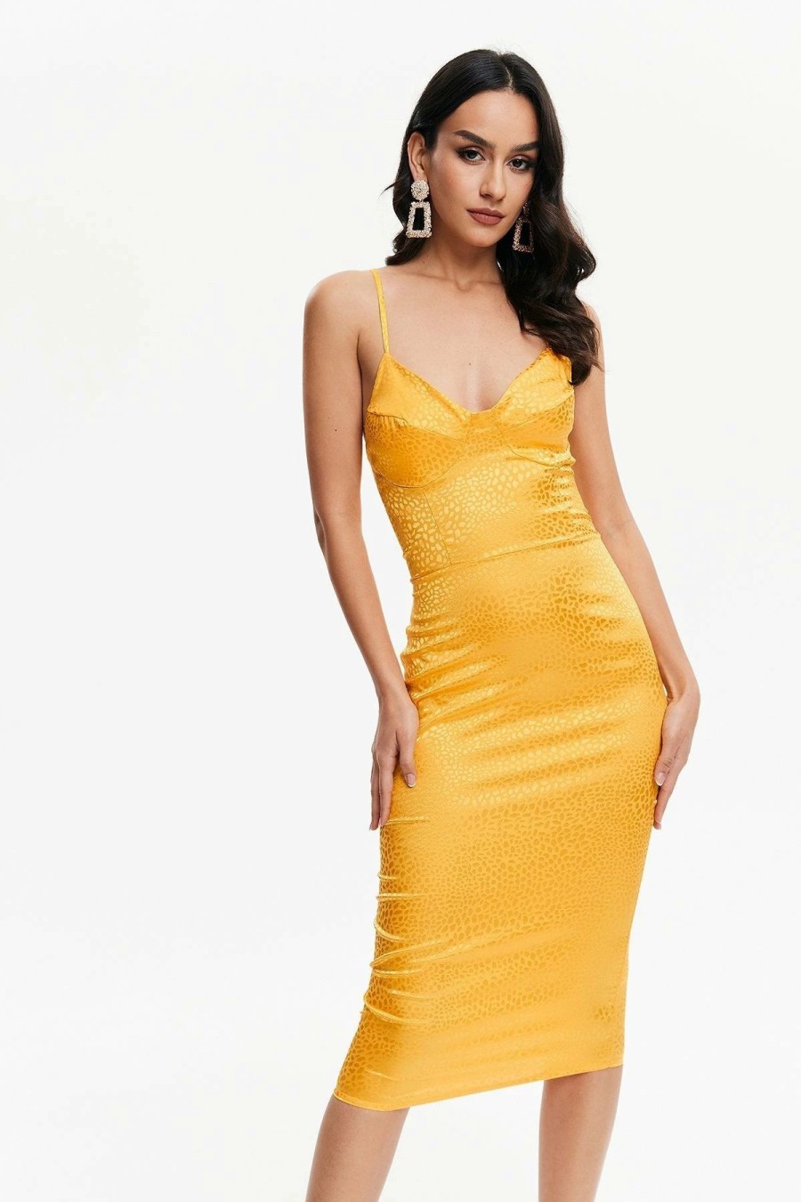 Clearance * Solado Lace Up Backless Cami Midi Dress Yellow