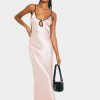 Hot * Solado Satin Colorblock Trim Keyhole Backless Maxi Dress Antiquewhite