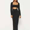 Hot * Solado Square Neck Cut Out Open Back Long Sleeve Maxi Dress Black