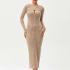 New * Solado 2 In 1 Cut Out Stripe Knitted Bodycon Maxi Dress Tan