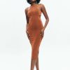 Wholesale * Solado Tie Back Cut Out Slit Hem Midi Dress Chocolate