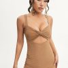 New * Solado Cut Out Twist Front Mini Dress Khaki