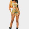 Best * Solado Mesh Abstract Print Backless Mini Dress Without Panty Orange