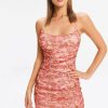 Hot * Solado Flower Print Pleated Cami Mini Dress Orangered