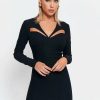 Clearance * Solado Plunging Neck Cut Out Long Sleeve Mini Dress Black