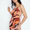 Best * Solado Abstract Print Colorblock Tie Back Mini Dress Orange