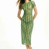 Wholesale * Solado Mesh Abstract Print Short Sleeve Midi Dress Without Thong Green