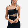 Online * Solado Mesh Splicing Bodycon Solid Mini Cami Dress Black