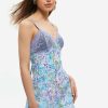 Hot * Solado Floral Print Lace Splicing Mini Dress Without Bra Lightblue