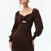 Clearance * Solado Ruched Cut Out Puff Sleeve Mini Dress Brown