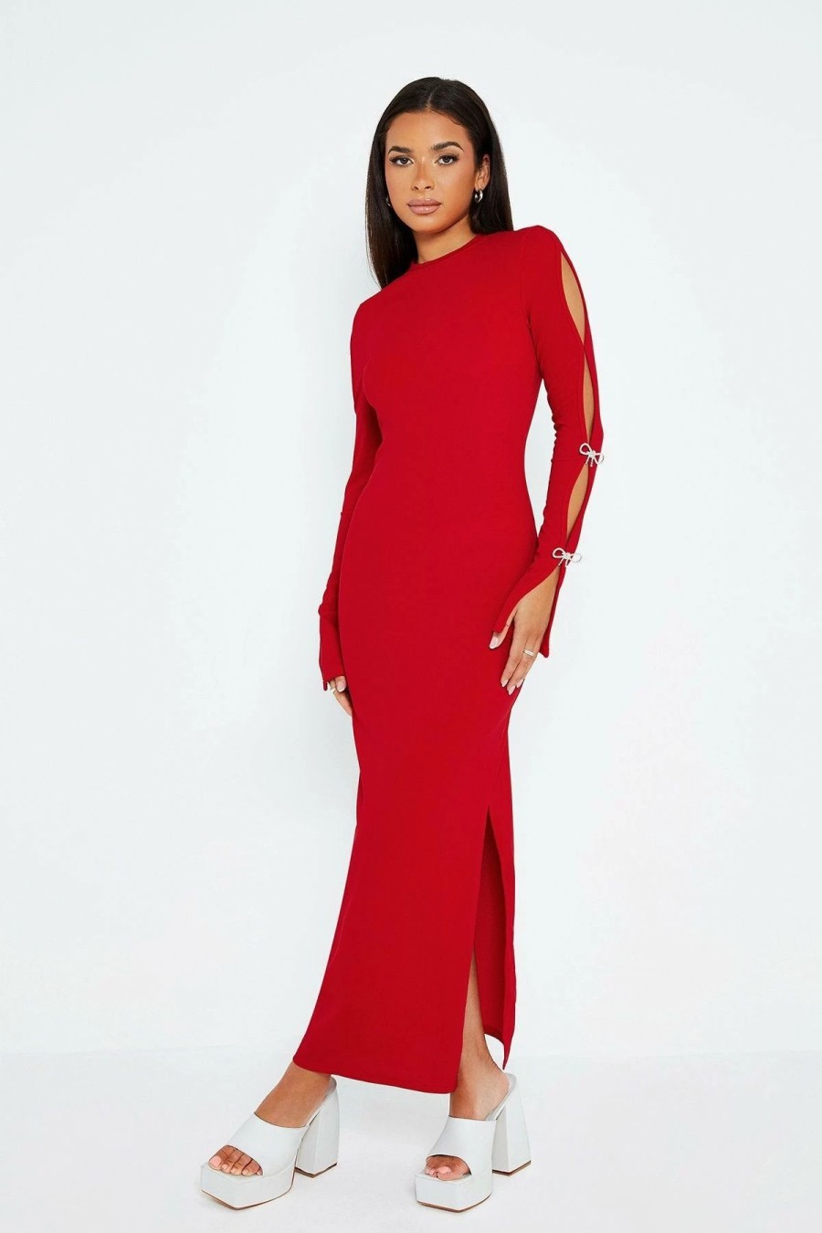 Best * Solado Cut Out Backless Split Hem Maxi Dress Red