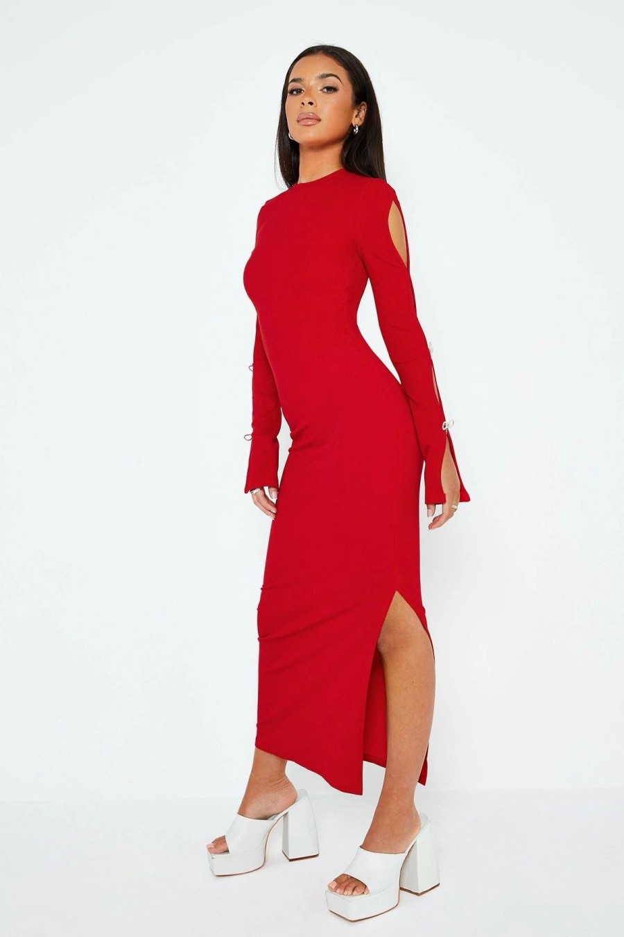 Best * Solado Cut Out Backless Split Hem Maxi Dress Red